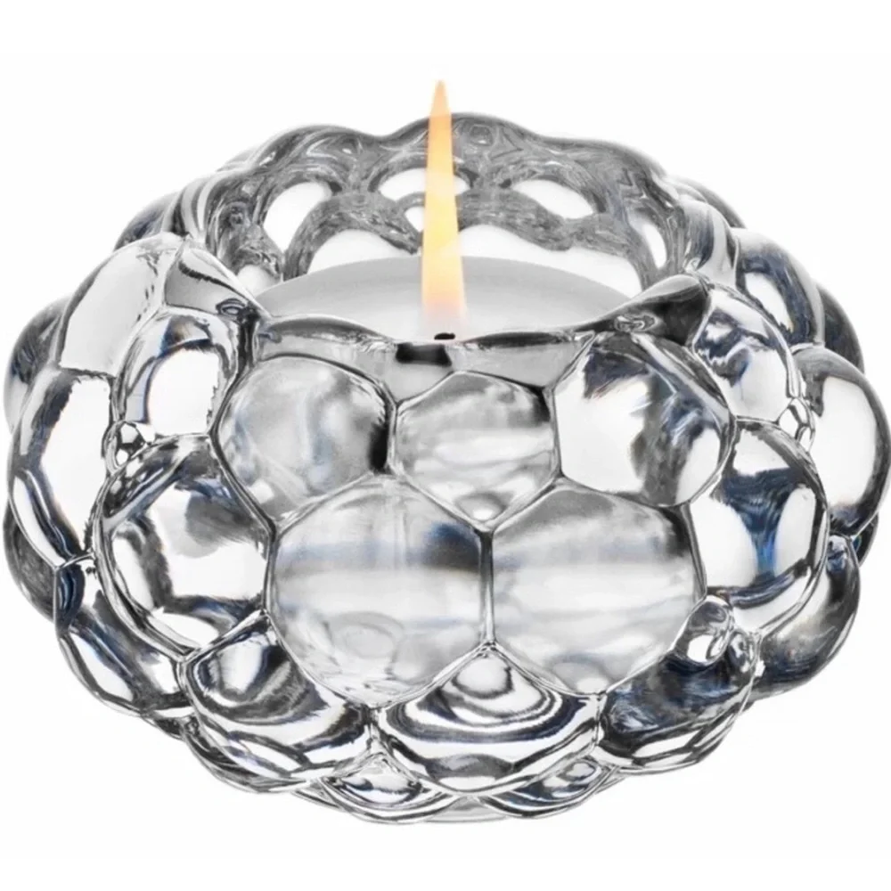 Orrefors Raspberry Hallon Bubble crystal candle holder candlestick Anne Nilsson
